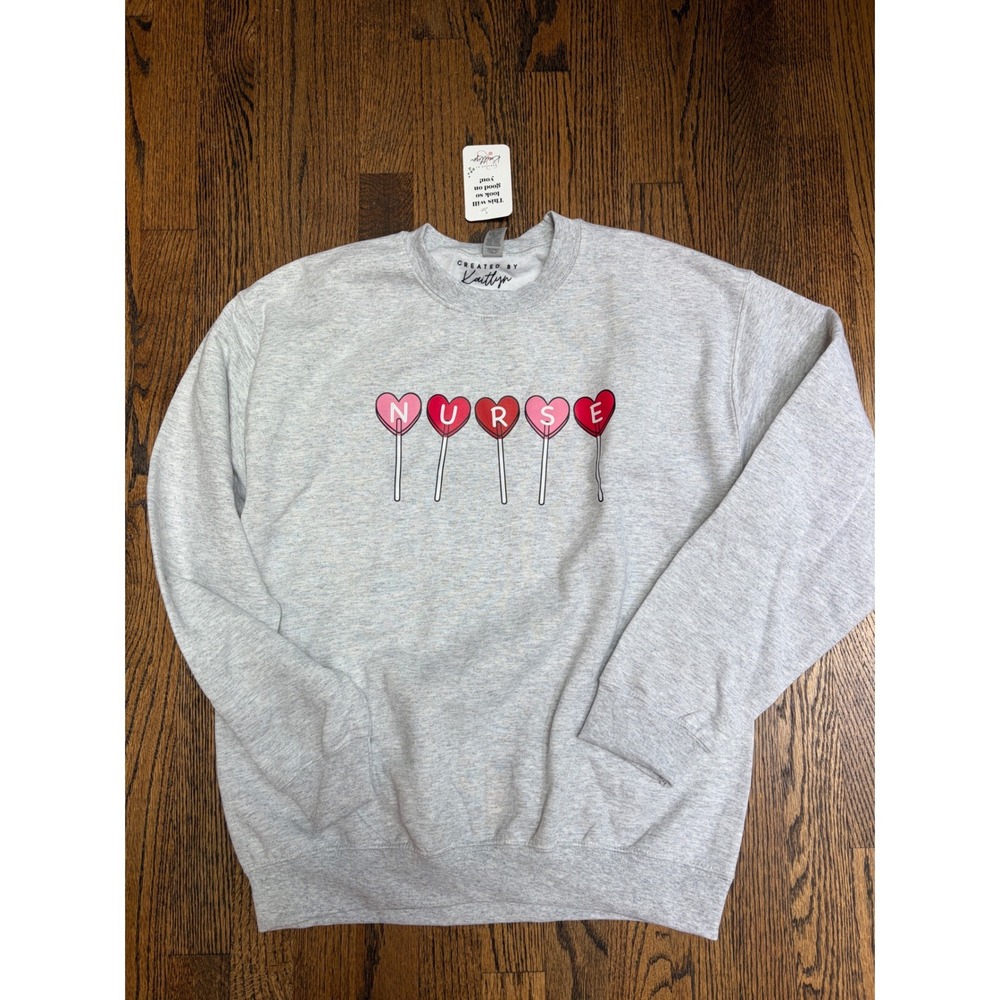 Created by Kaitlyn Sweatshirt Women Medium Gray Nurse Heart Lollipop Healthcare